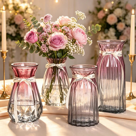 European Style Glass Vase Geometric Glass Vases Hydroponic Plant Bottle Flower Arrangement Pot Home Office Desktop Decor