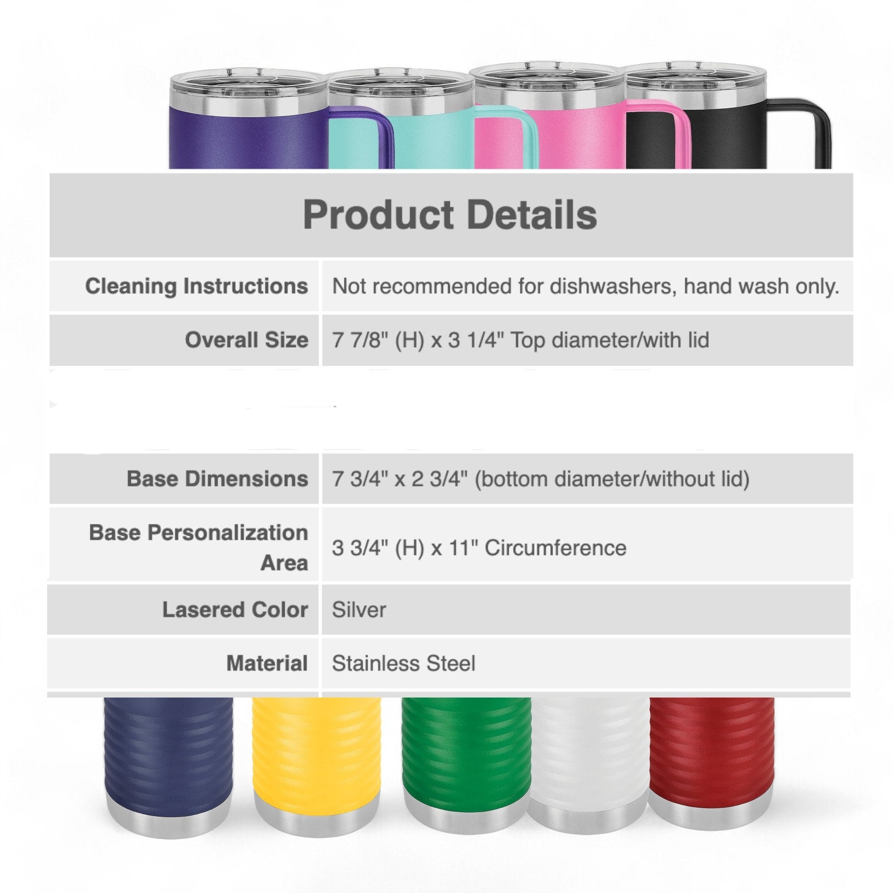 20 oz Custom Logo Tumbler with Handle – Permanent Laser Engraved Insulated Travel Mug