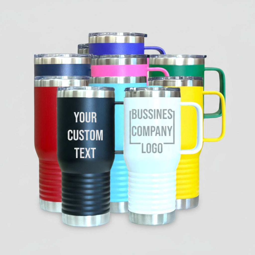 20 oz Custom Logo Tumbler with Handle – Permanent Laser Engraved Insulated Travel Mug