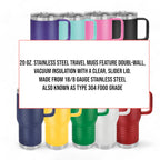 20 oz Custom Logo Tumbler with Handle – Permanent Laser Engraved Insulated Travel Mug