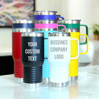 20 oz Custom Logo Tumbler with Handle – Permanent Laser Engraved Insulated Travel Mug